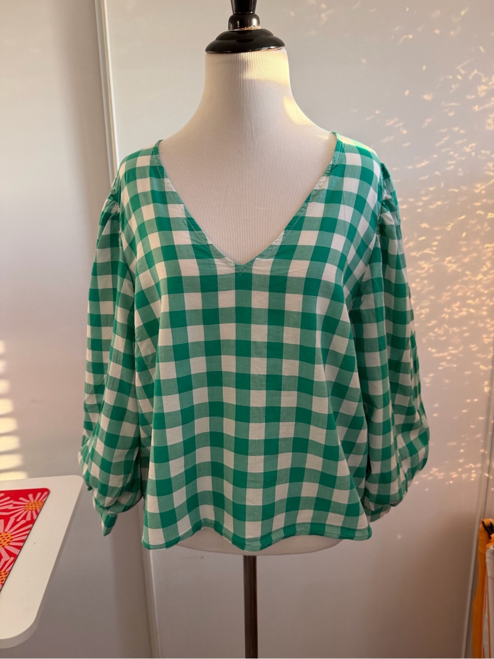 a new day Green and White Gingham V-Neck Tunic